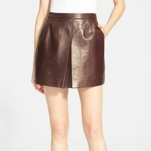 Vince Front Pleat Lamb Leather A-Line Skirt
